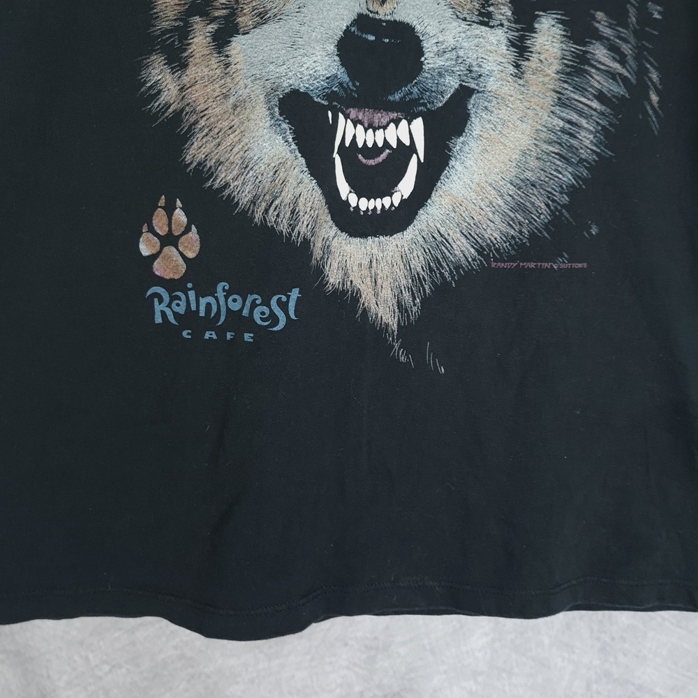 Vintage Rainforest Cafe Shirt Mens XL Black Wolf Animal Graphic Tee Made USA 90s - Picture 4 of 13